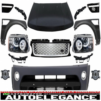 conversione anteriore adatta per Land Range Rover Sport L320 (2005-2013) design autobiografia paraurti fari cofano e parafanghi AUTOELEGANCERICAMBI