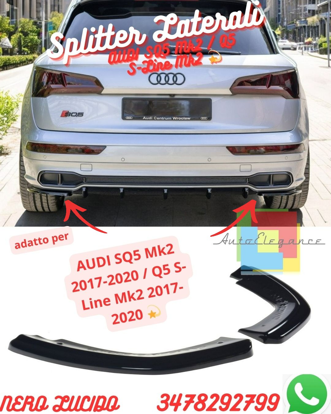 💫SPLITTER LATERALI PER AUDI SQ5 Mk2 2017-2020 / Q5 S-Line Mk2 2017-2020 💫