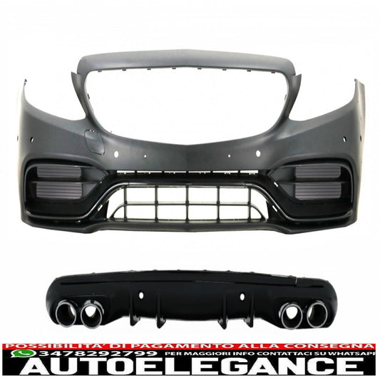 Paraurti anteriore con diffusore e terminali di scarico adatti per mercedes classe c w205 berlina s205 station wagon amg sport line (2014-2020) design c63