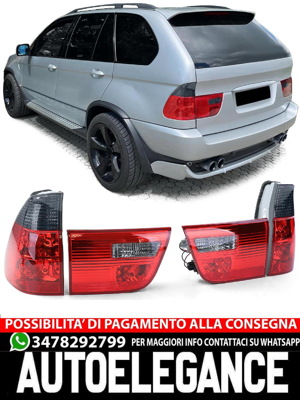Fanali posteriori in vetro trasparente rosso nero fumè aftermarket compatibile con BMW X5 E53 99-03