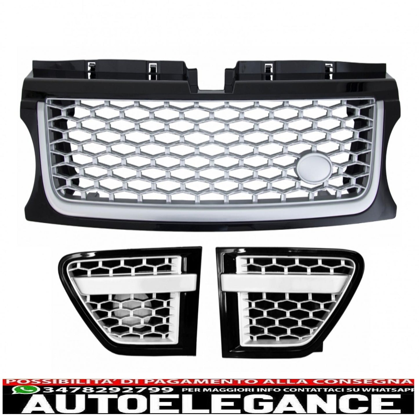 central grille and side air intakes group suitable for land rover sport l320 facelift (2009-2013) autobiography look black silver edition
