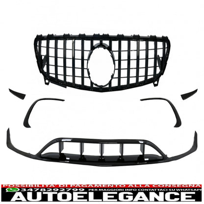 Front bumper splitter aerodynamic fins with central grille suitable for mercedes a class w176 facelift amg line (09.2015-2018) piano black