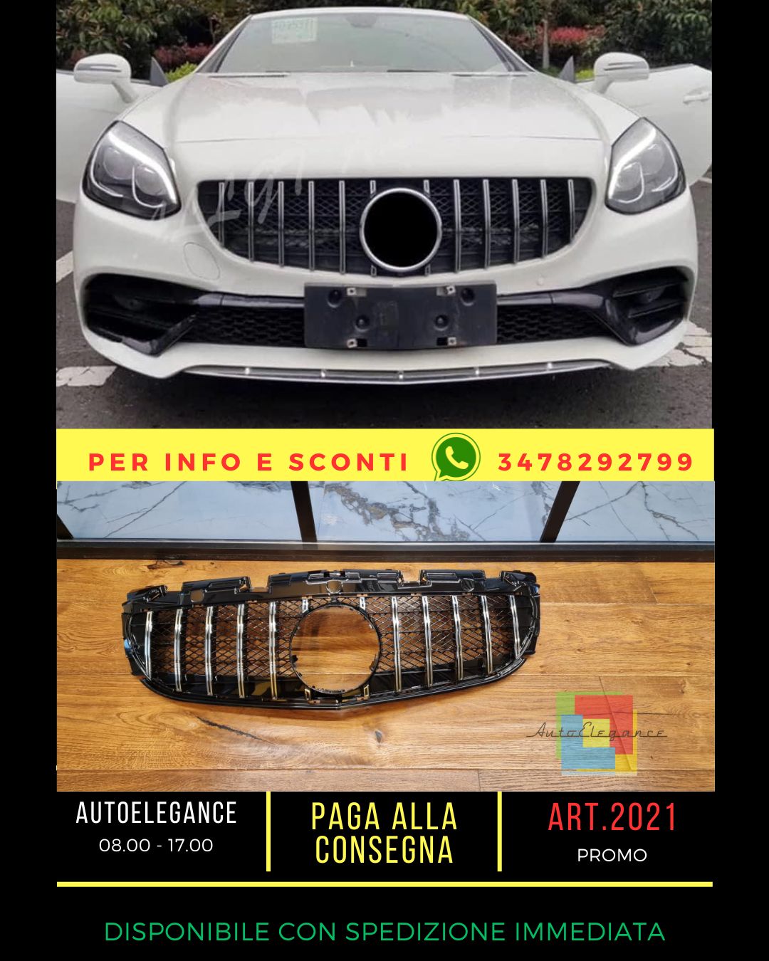 🔥2001 GRIGLIA ADATTA PER MERCEDES SLC R172 2016-2020 LOOK GT CROMATA🔥