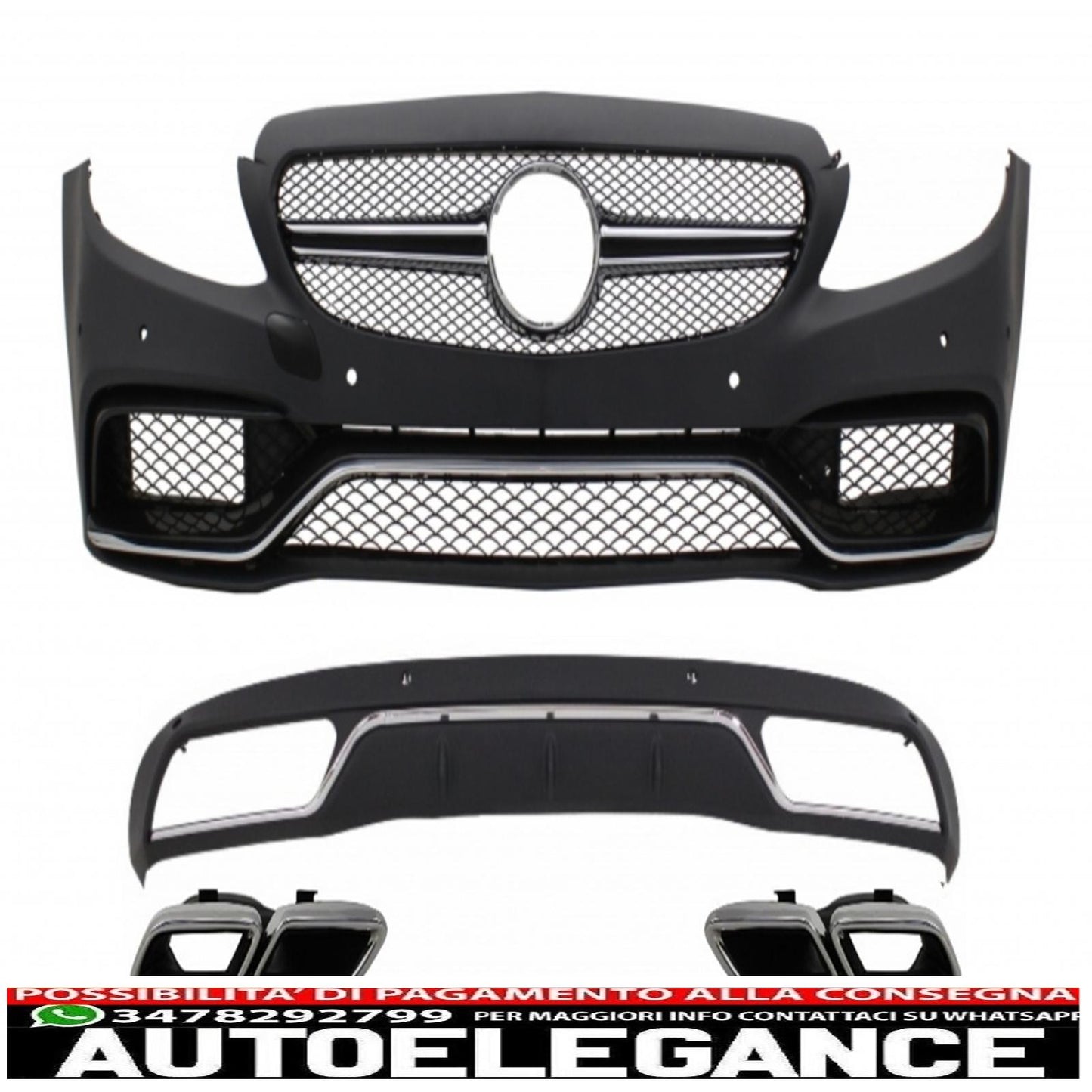 Paraurti anteriore e diffusore con terminali di scarico cromati adatti per mercedes classe c w205 s205 (2014-2018) design c63