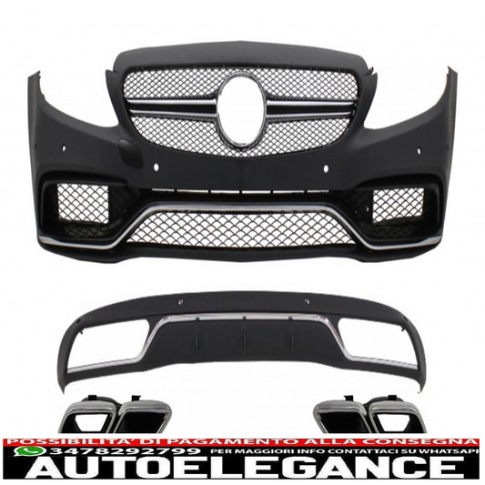 Paraurti anteriore e diffusore con terminali di scarico cromati adatti per mercedes classe c w205 s205 (2014-2018) design c63