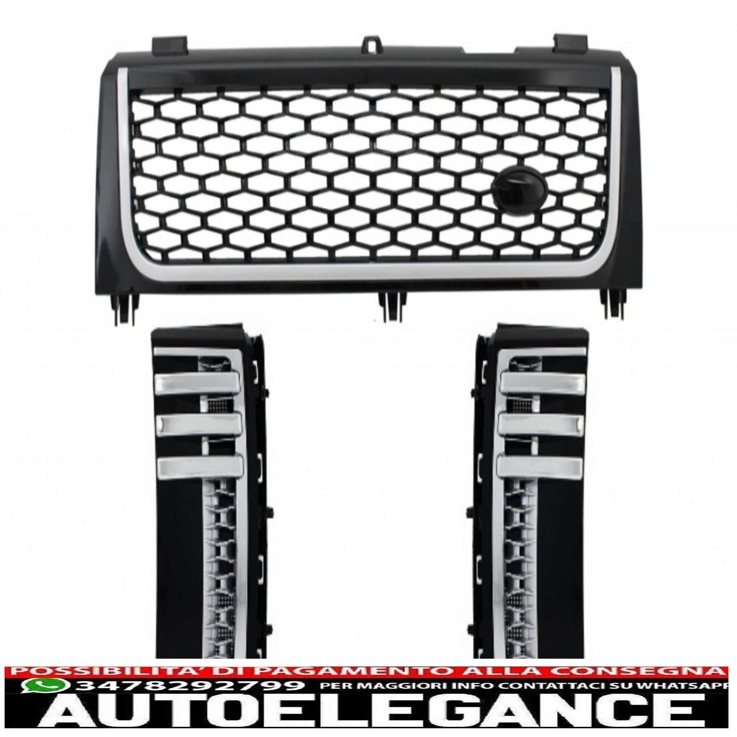 centre grille and side vents assembly suitable for land rover vogue iii l322 (2002-2005) piano black and silver autobiography supercharged edition