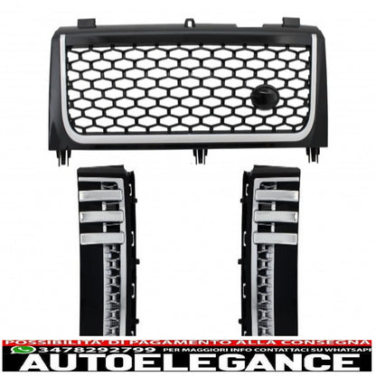 centre grille and side vents assembly suitable for land rover vogue iii l322 (2002-2005) piano black and silver autobiography supercharged edition