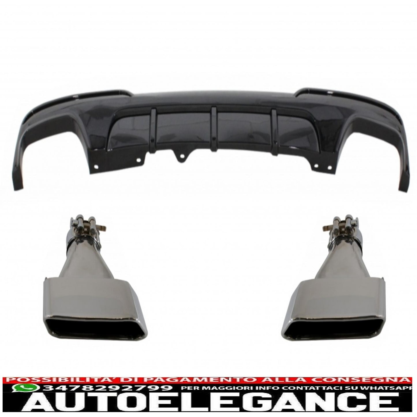 diffusore d'aria a doppia uscita adatto per bmw serie 5 f10 f11 (2011-2017) con terminali di scarico m-performance design nero pianoforte