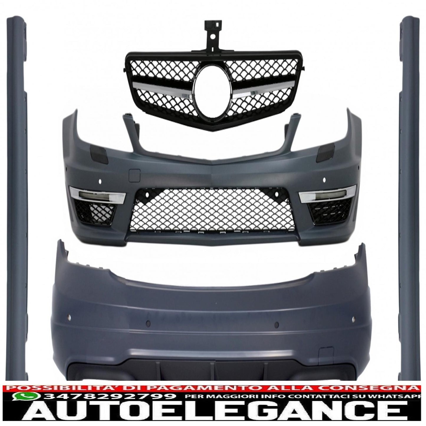 Body kit with black sport front grille suitable for mercedes c-class w204 (2007-2014) restyling c63 design