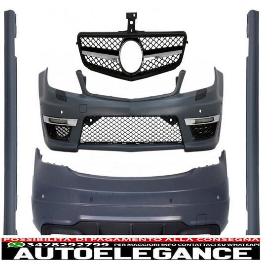 Body kit with black sport front grille suitable for mercedes c-class w204 (2007-2014) restyling c63 design