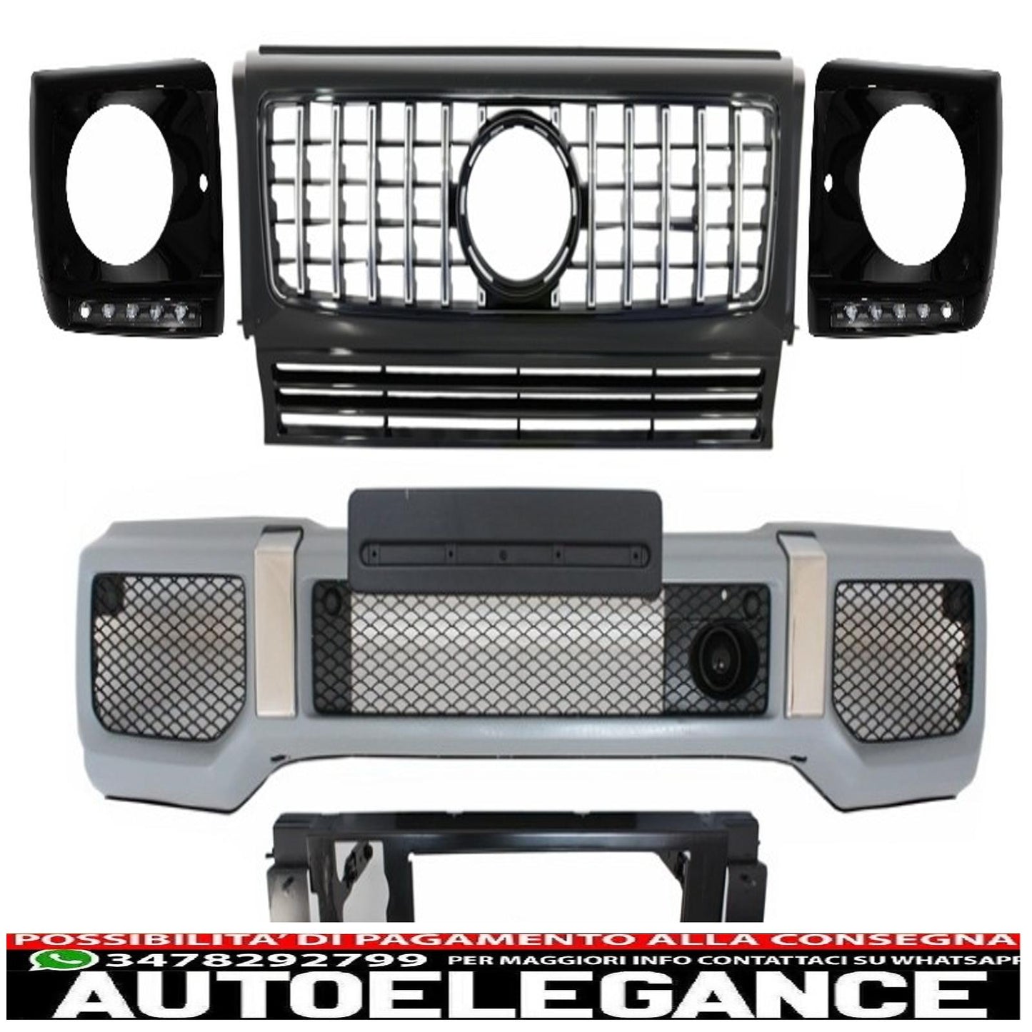 gruppo paraurti anteriore adatto per mercedes classe g w463 (1989-2012) con griglia g63 gt-r design panamericana