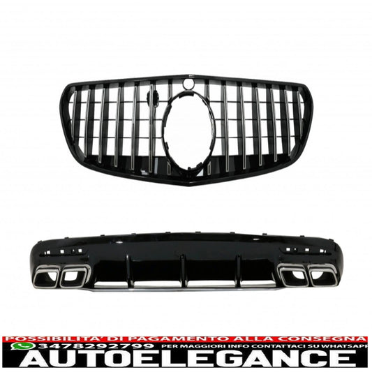 diffusore d'aria per paraurti posteriore con terminali di scarico cromati e griglia centrale adatto per mercedes classe s c217 coupé (2018-2020) s63 gt-r design