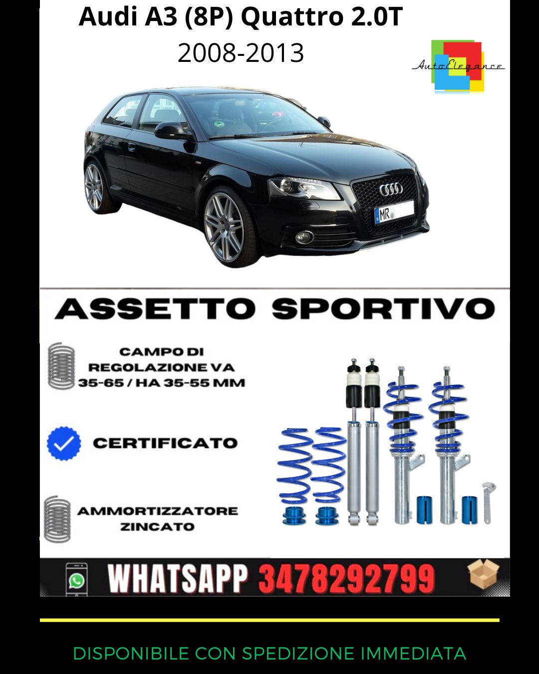 🔥Assetto sportivo ADATTO PER Audi A3 (8P) Quattro 2.0T  2008-2013🔥