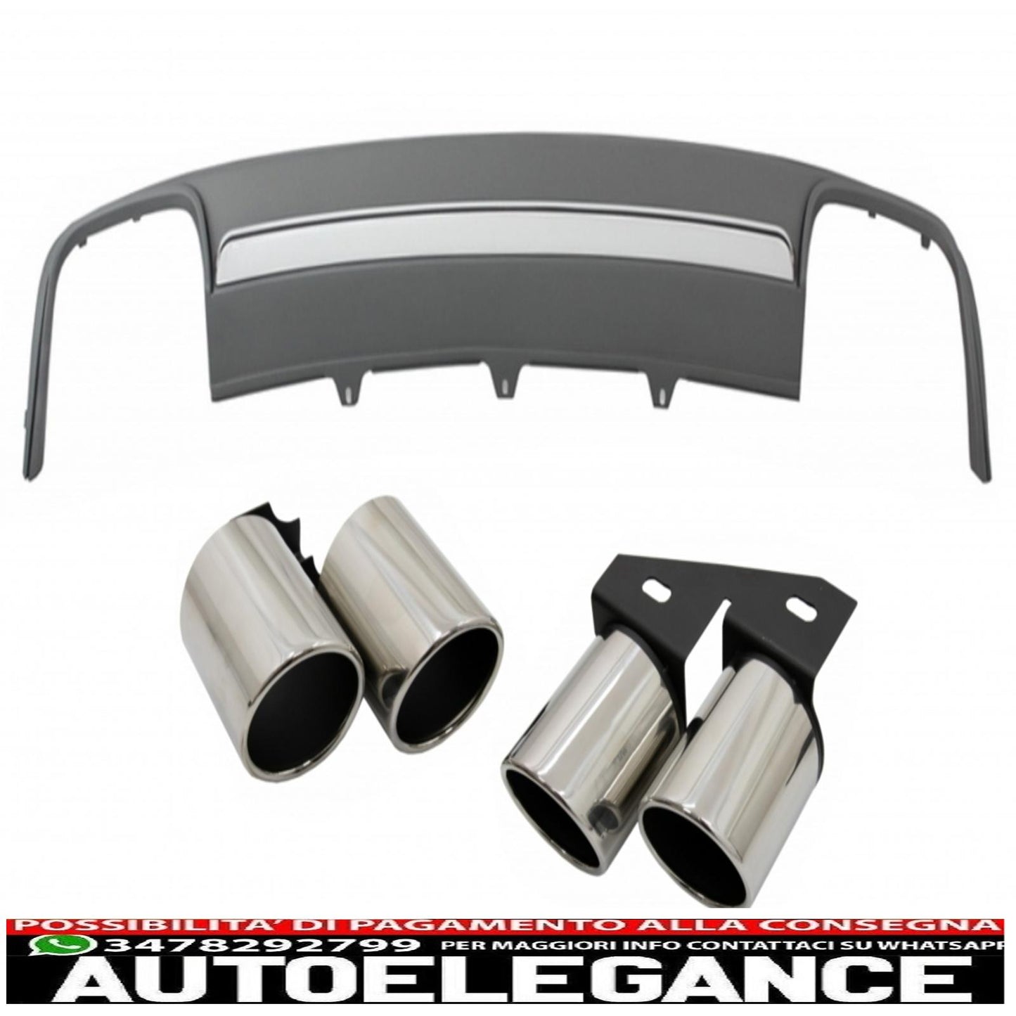 Diffusore d'aria con mantovana per paraurti posteriore adatto per audi a4 b8 restyling (2012-2015) con terminali di scarico e terminali di scarico limousine avant s4 design