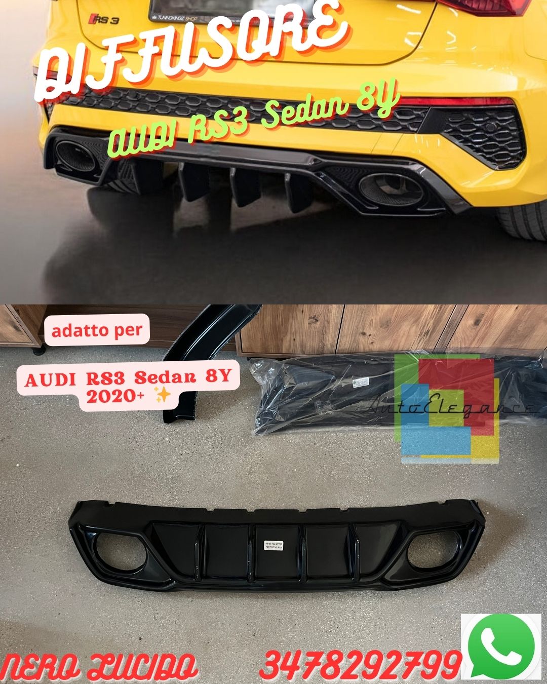 ✨DIFFUSORE ADATTO PER AUDI RS3 Sedan 8Y 2020+ ✨