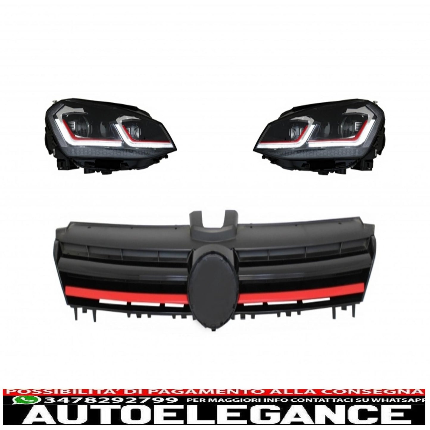 dynamic sequential led headlights with grille suitable for vw golf 7 vii (2013-2017) r look red 