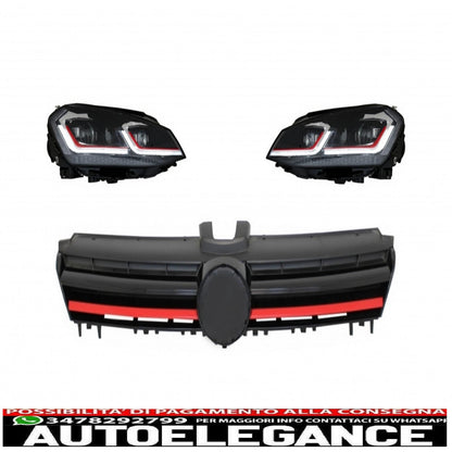 dynamic sequential led headlights with grille suitable for vw golf 7 vii (2013-2017) r look red 