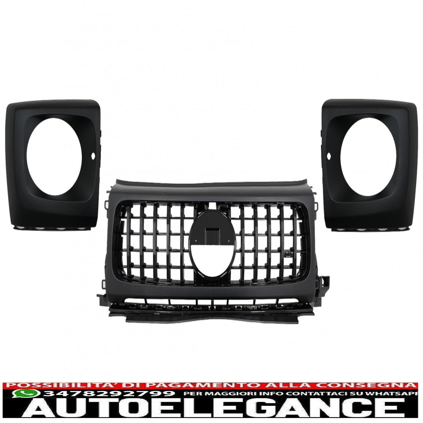 griglia anteriore con coperture fari adatta per mercedes classe g w464 w463a & g63 amg (06.2018-up) gt-r design panamericana nero pianoforte