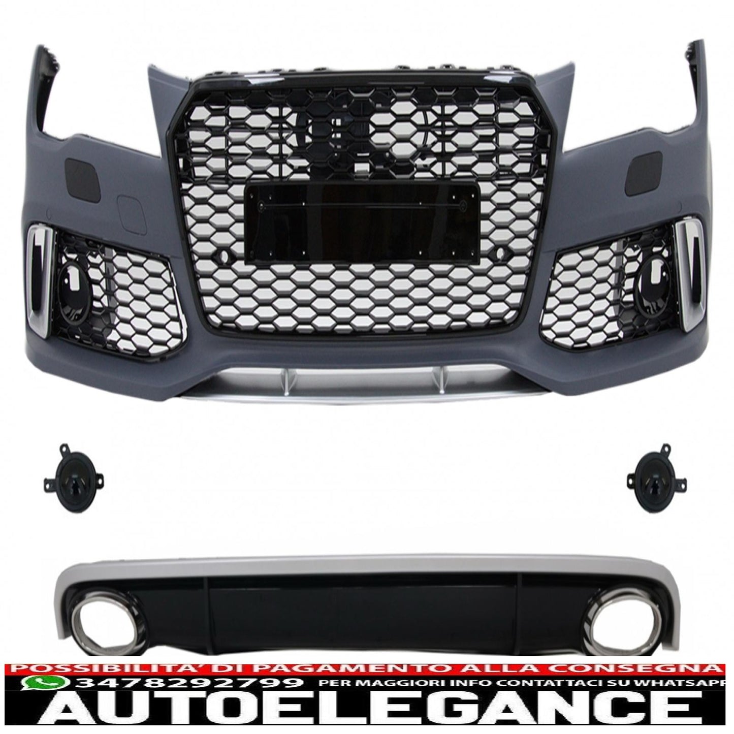 paraurti anteriore con diffusore e terminali di scarico adatti per audi a7 4g pre-facelift (2010-2014) design rs7