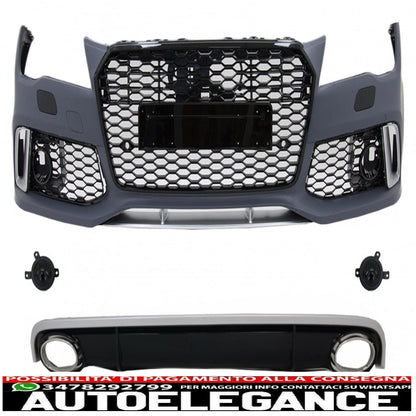 paraurti anteriore con diffusore e terminali di scarico adatti per audi a7 4g pre-facelift (2010-2014) design rs7