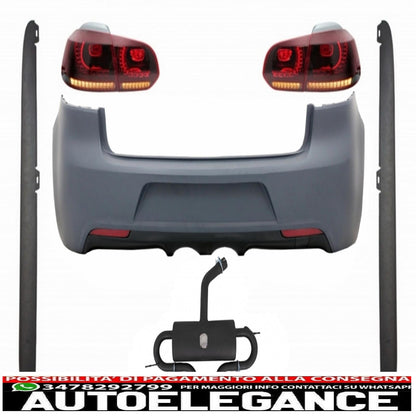 paraurti posteriore con impianto di scarico adatto per vw golf vi (2008-2013) minigonne laterali e fanali posteriori full led indicatore di direzione statico rosso fumo design r20