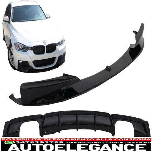 Spoiler paraurti anteriore con diffusore posteriore adatto per BMW Serie 3 F30 F31 (2011-up) M Performance Design Brillante Black Edition