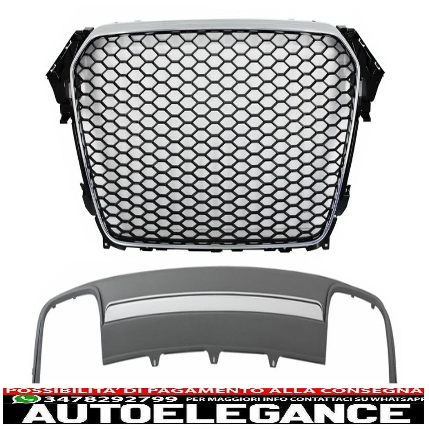 montaggio griglia centrale con paraurti posteriore mantovana diffusore d'aria adatto per audi a4 b8 facelift (2012-2015) limousine/avant rs design