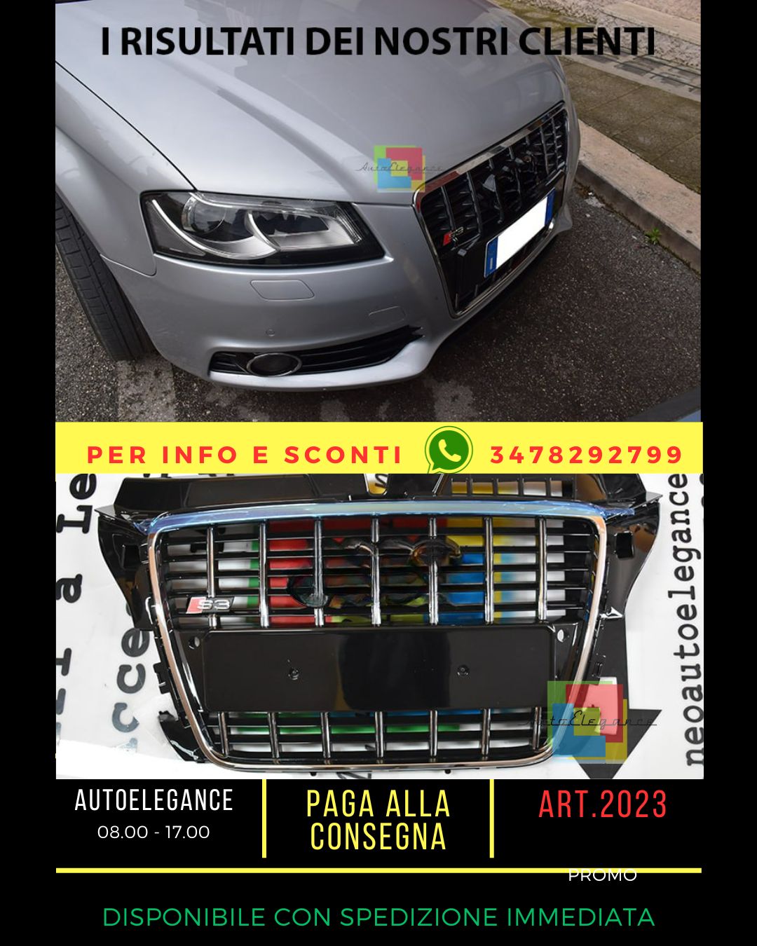 ⭐GRIGLIA ADATTO PER AUDI A3 8P 2008-2012 LOOK S3 NERO LUCIDO ⭐