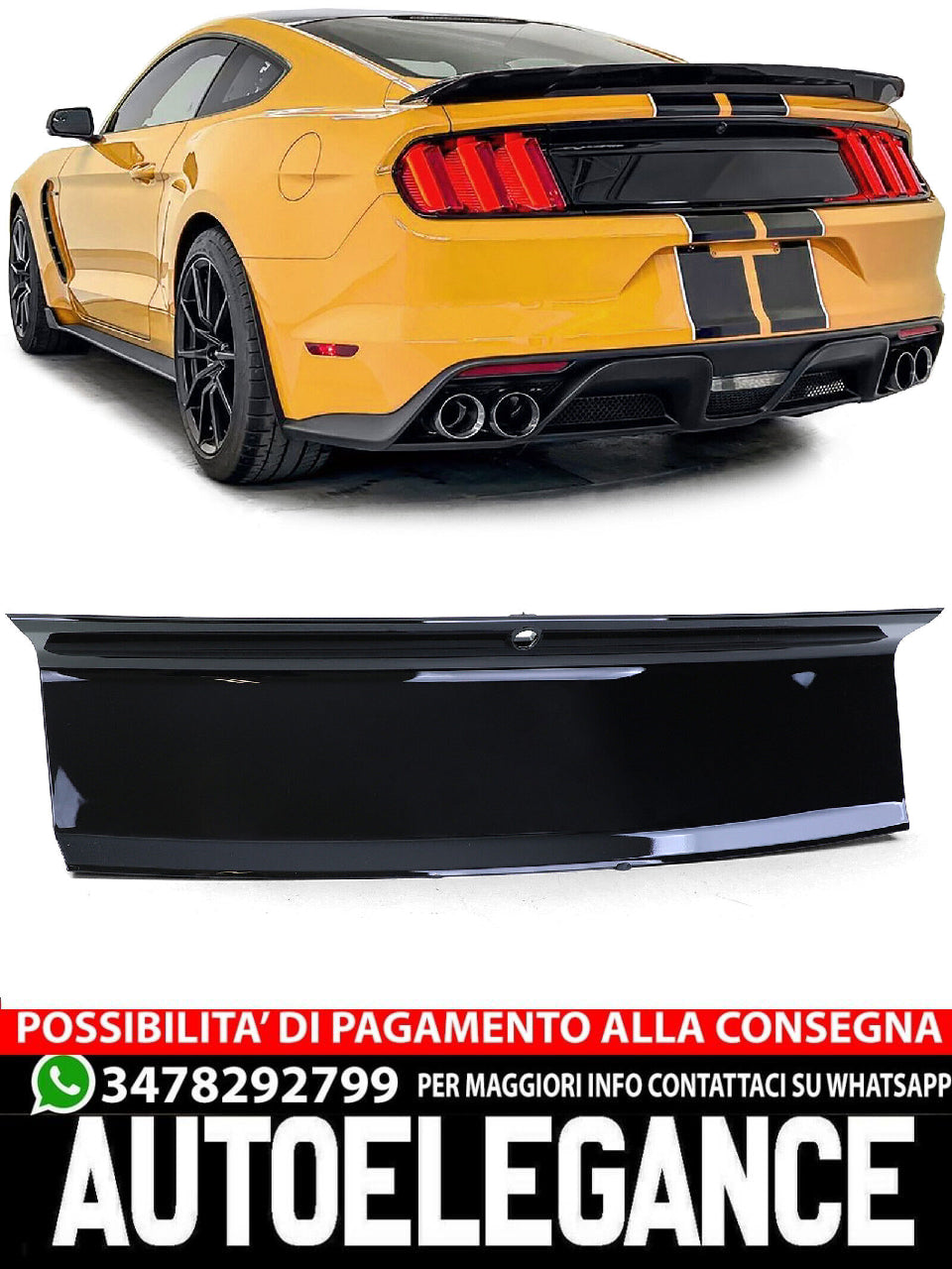 Coperchio Cofano Posteriore GT Look Nero Lucido aftermarket compatibile con Ford Mustang 6 Coupe Cabrio 14-17