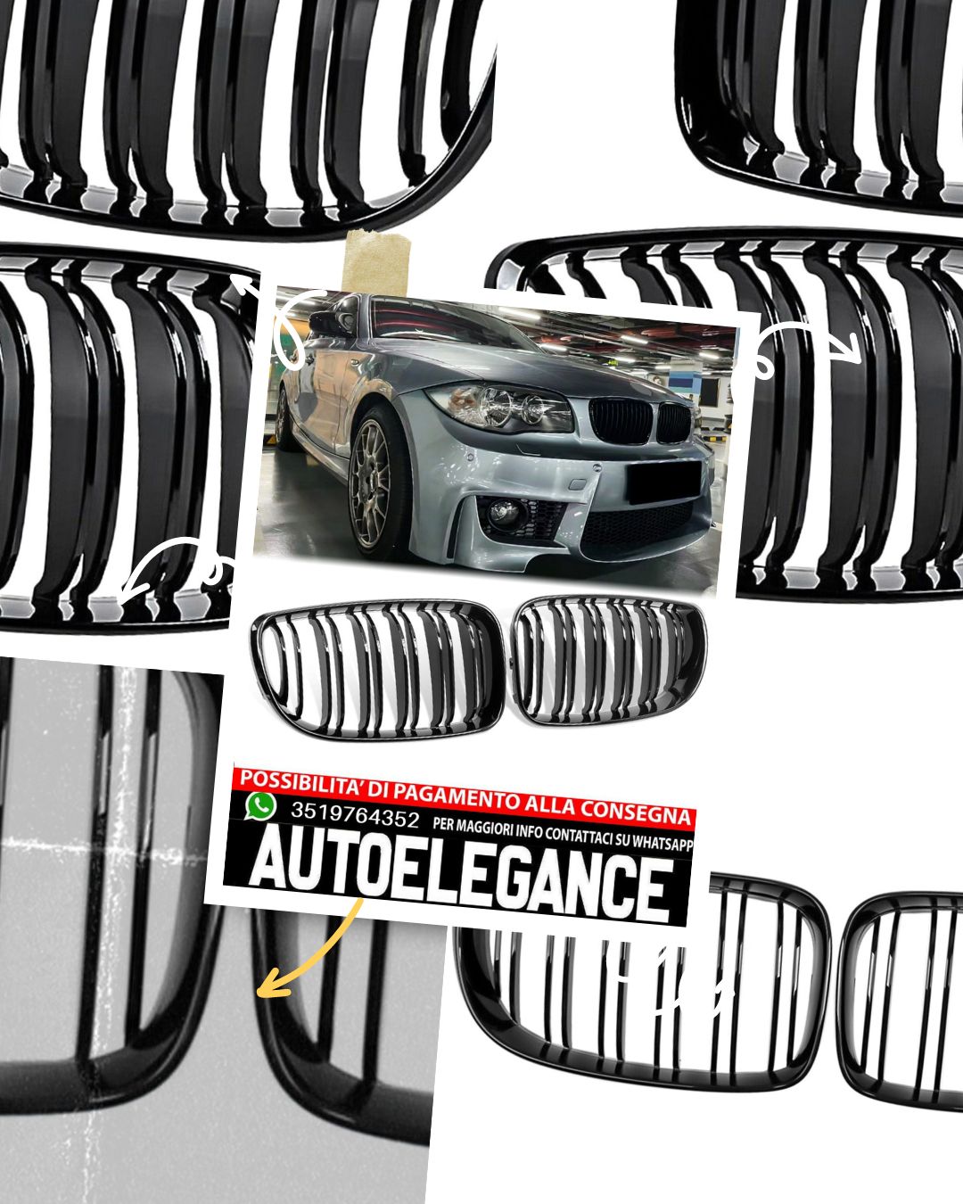 Griglia Rene doppia passerella adatta per BMW Serie 1 E81 E87 E88 2007-13 nero