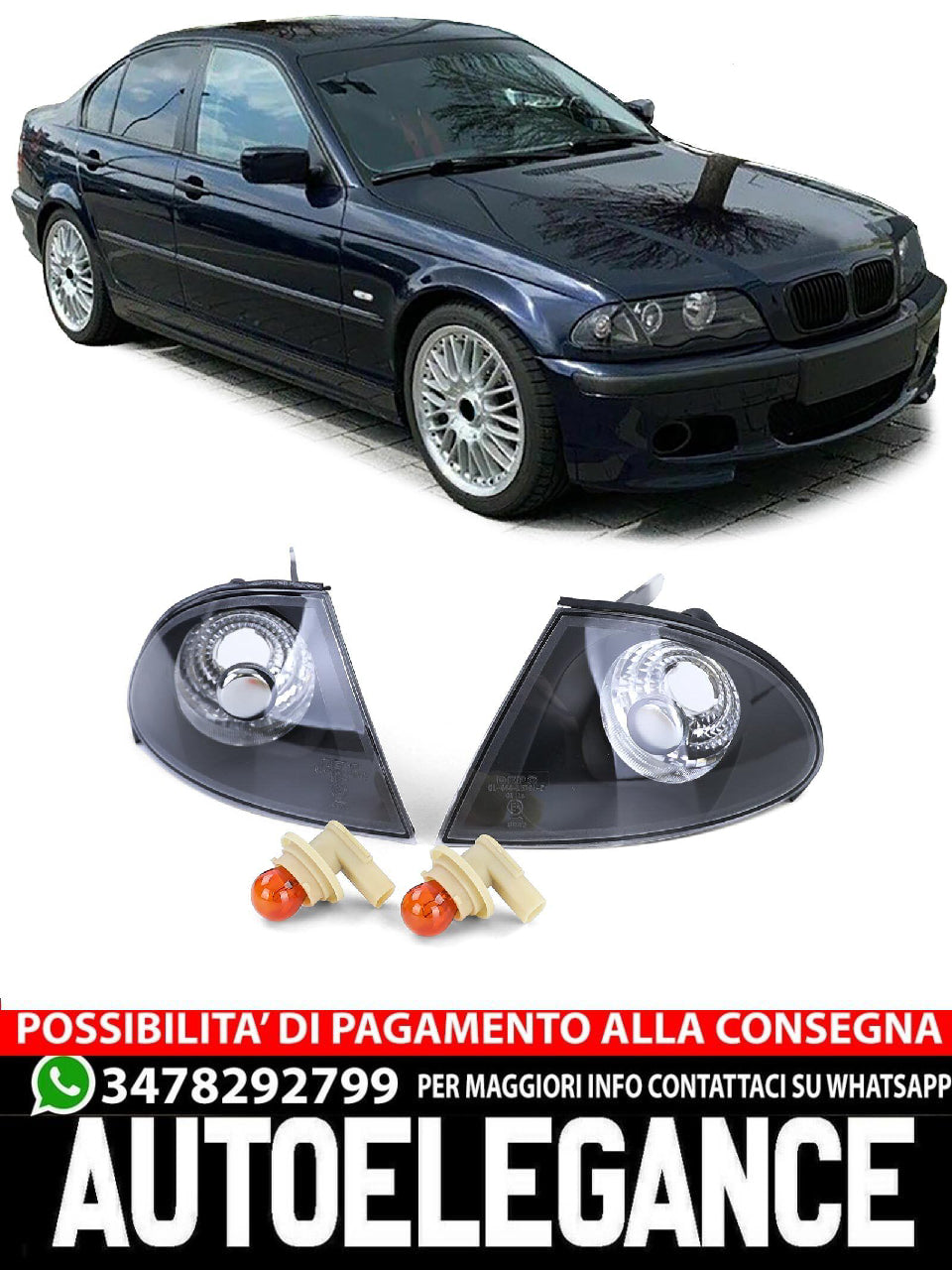 Indicatore di direzione in vetro trasparente fumè nero aftermarket compatibile con BMW Serie 3 E46  98-01