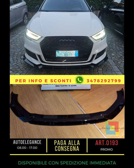 ⭐0193 SPLITTER SUITABLE FOR AUDI A3 8V 2017-2020 SLINE S3 GLOSSY BLACK⭐