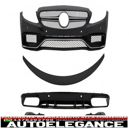 Paraurti anteriore adatto per mercedes classe c c205 a205 coupe cabriolet (2014-2019) con spoiler per bagagliaio e diffusore a mantovana per paraurti posteriore design c63s tutto nero