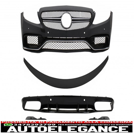 Paraurti anteriore adatto per mercedes classe c c205 a205 coupe cabriolet (2014-2019) con spoiler per bagagliaio e diffusore a mantovana per paraurti posteriore design c63s tutto nero