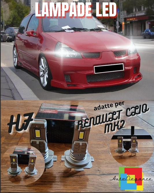 KIT LED H7 PER RENAULT CLIO MK2 II 6000K BIANCO 6000 LUMEN CANBUS ANABBAGLIANTI
