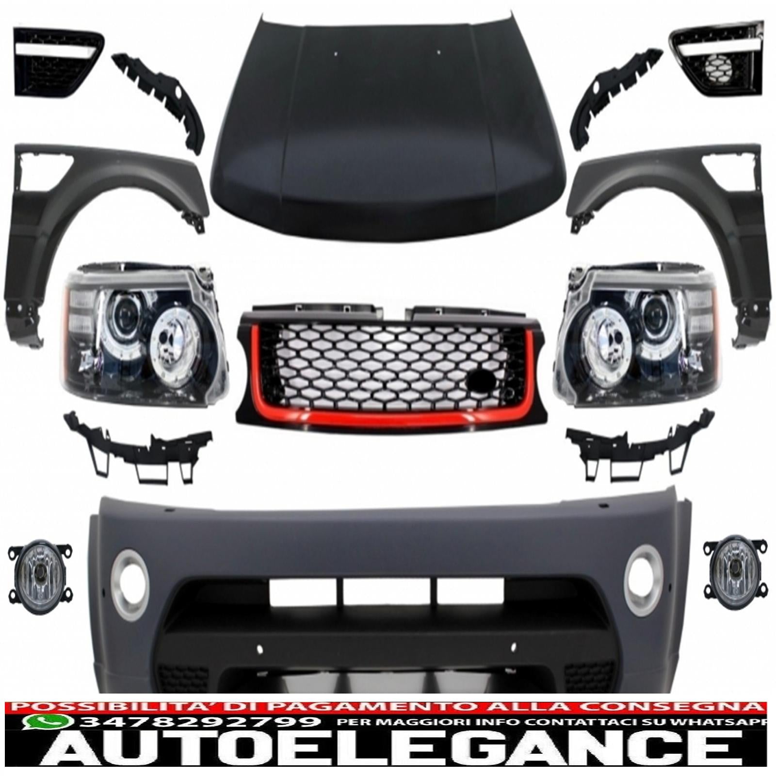 conversione anteriore adatta per Land Range Rover Sport L320 (2005-2013) design autobiografia paraurti fari cofano e parafanghi AUTOELEGANCERICAMBI