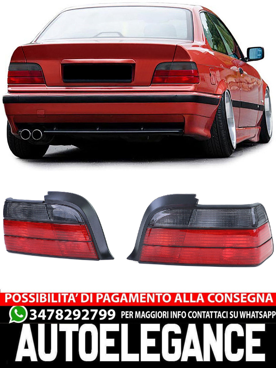 Coppia luci posteriori rosse nere adatte per BMW Serie 3 E36 Coupé Convertible 90-99