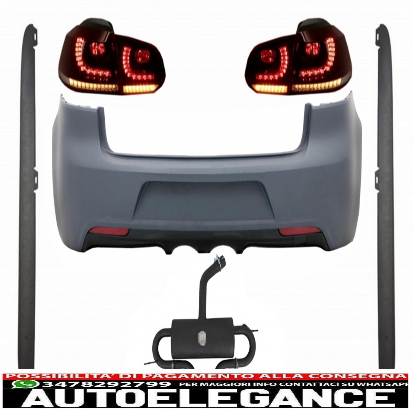 rear bumper with exhaust system suitable for vw golf vi (2008-2013) side skirts and rear lights r20 design dynamic sequential cornering lights full led (left and right)