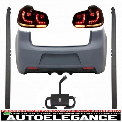 rear bumper with exhaust system suitable for vw golf vi (2008-2013) side skirts and rear lights r20 design dynamic sequential cornering lights full led (left and right)