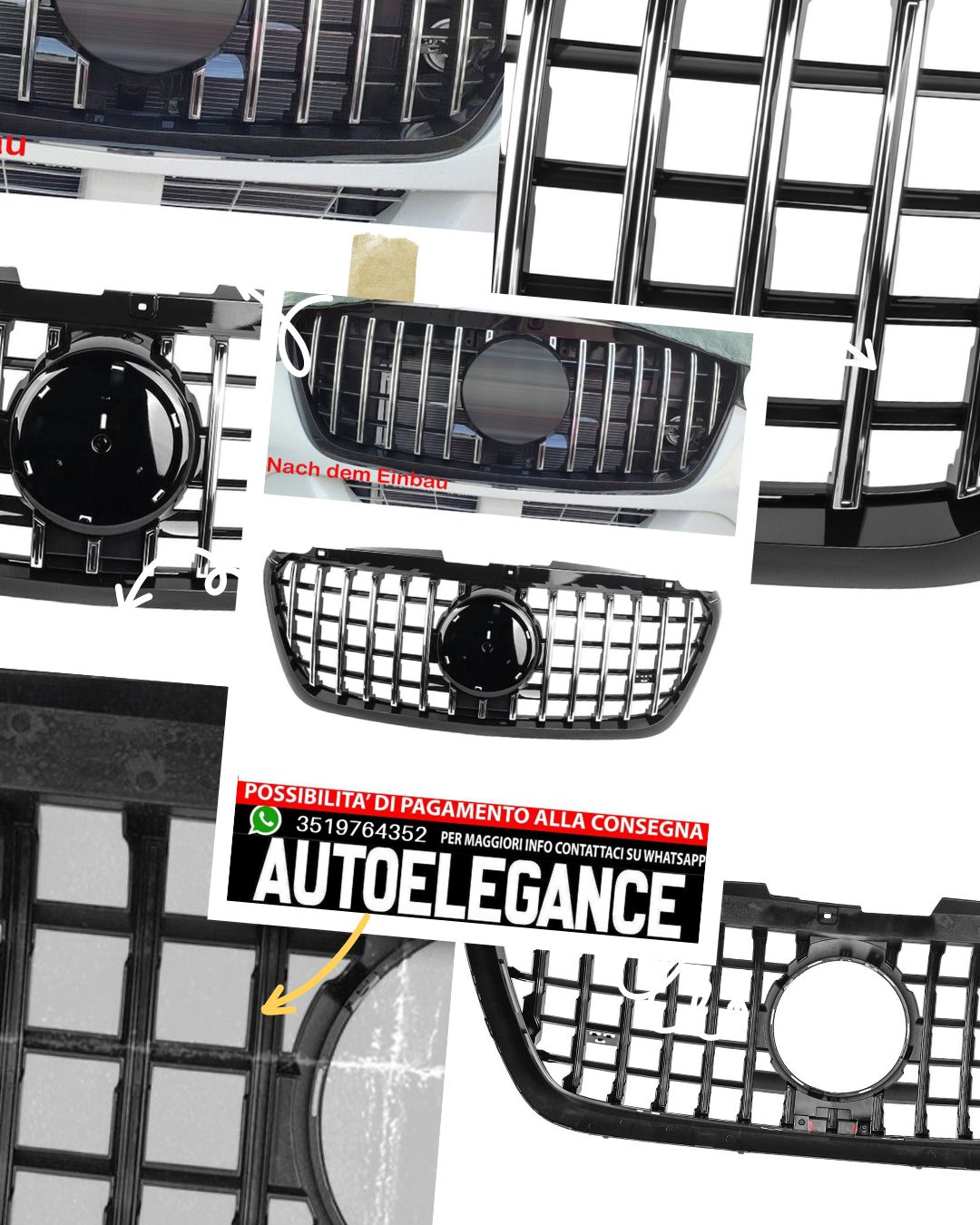 Griglia GT Panamericana adatta per Mercedes Sprinter W907 B907 B910 cromata nera