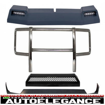 Front Bullbar Kit and LED Roof Spoiler with Upper Spoiler and LED Light Extension Suitable for Mercedes G-Class W463 (1989-2018) G63 G65 Design