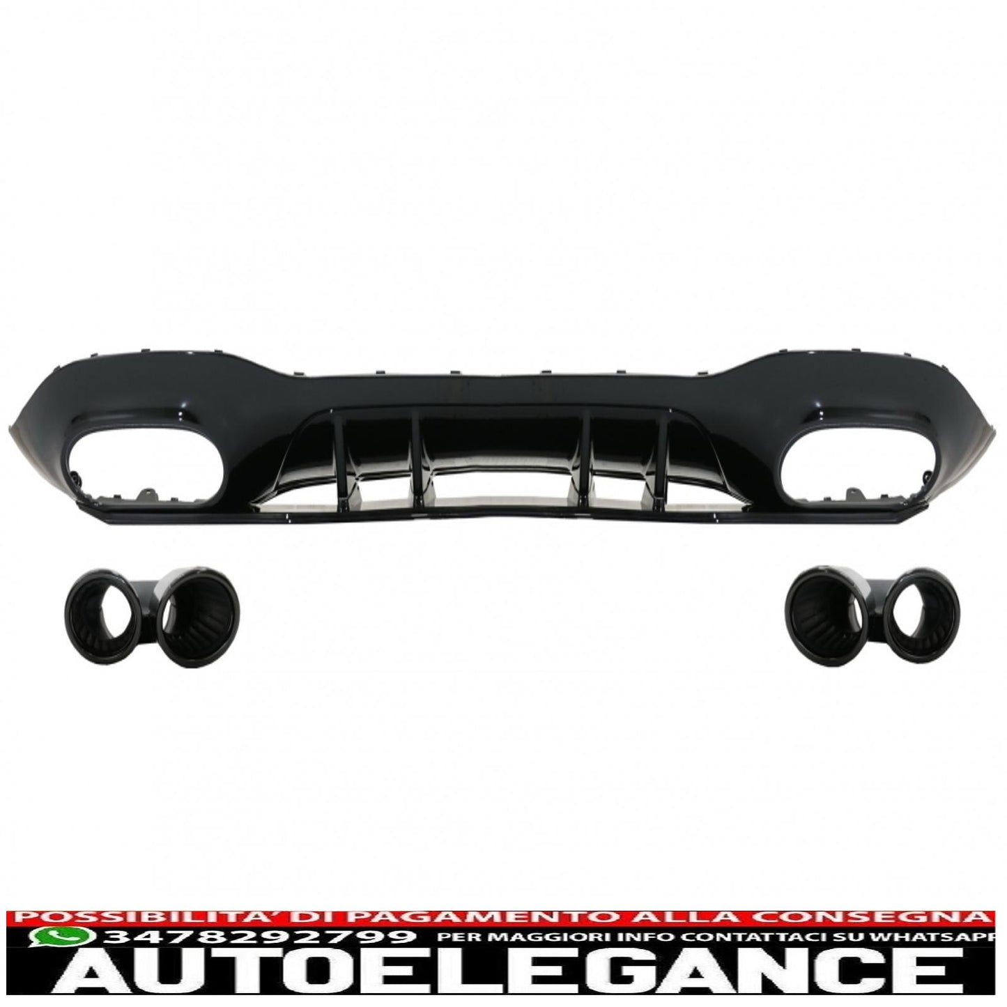 Diffusore con mantovana per paraurti posteriore adatto per Mercedes Classe A W177 hatchback (2018-up) terminali del silenziatore di scarico neri