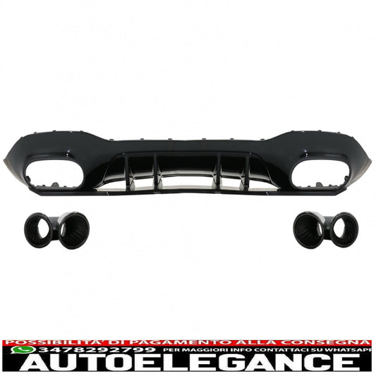 Diffusore con mantovana per paraurti posteriore adatto per Mercedes Classe A W177 hatchback (2018-up) terminali del silenziatore di scarico neri