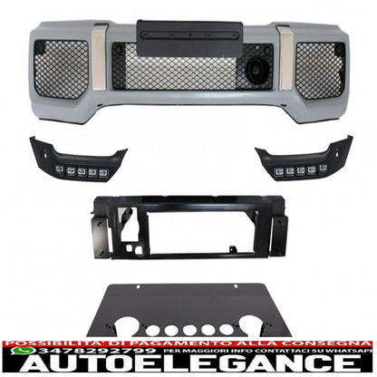 Gloss Black Front Bumper Skid Plate Off Road Spoiler LED DRL Extension Fit For Mercedes G Class W463 (1989-2016) B-Design 