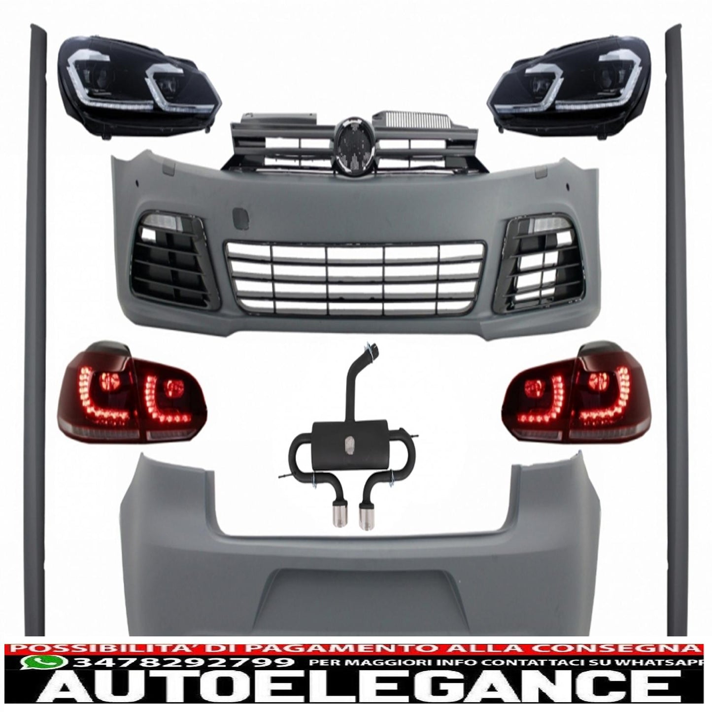 body kit suitable for vw golf vi 6 mk6 (2008-2013) design r20 with catback exhaust system 