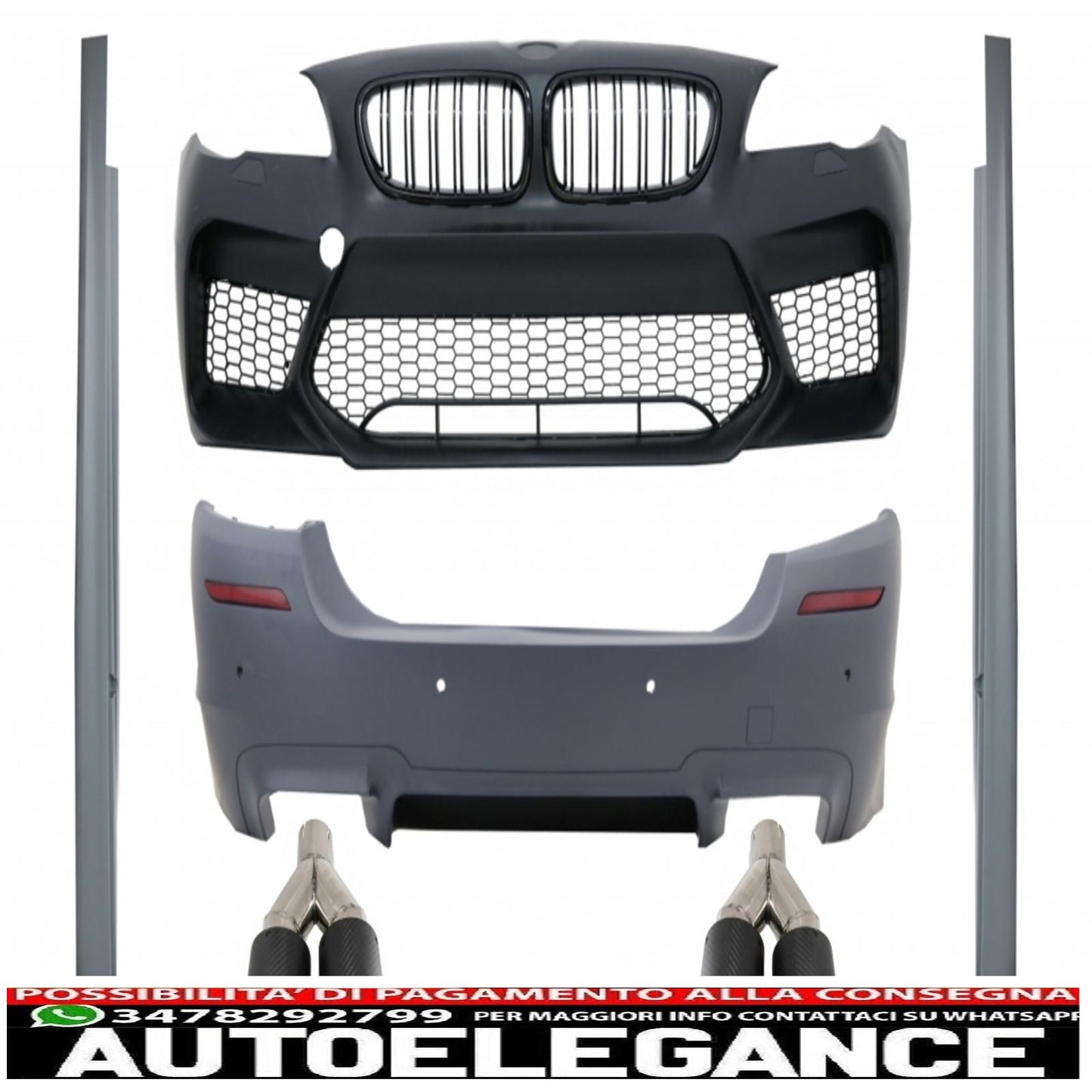 Body kit suitable for BMW 5 series F10 (2011-2017) bumper with side skirts and dual carbon fiber M5 design dual exhaust tips 