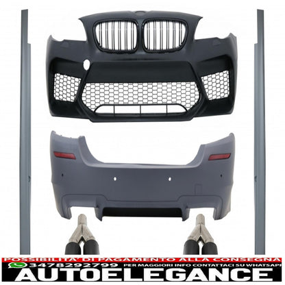 Body kit suitable for BMW 5 series F10 (2011-2017) bumper with side skirts and dual carbon fiber M5 design dual exhaust tips 