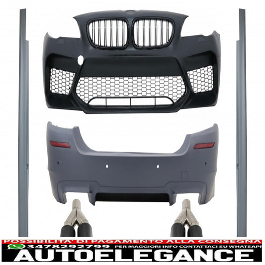 Body kit suitable for BMW 5 series F10 (2011-2017) bumper with side skirts and dual carbon fiber M5 design dual exhaust tips 