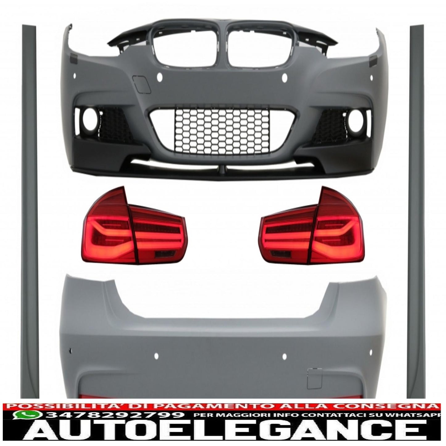 complete body kit suitable for bmw 3 series f30 (2011-2019) with red led rear lights transparent dynamic cornering light m-performance lci design