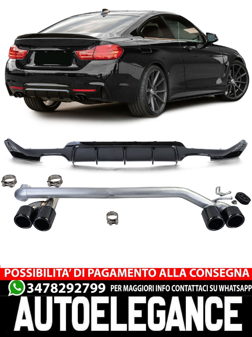 Glossy Rear Diffuser + Sport Look Exhaust Tip suitable for BMW F32 F33 F36 425 428 430 